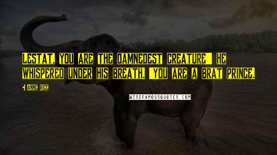 Anne Rice Quotes: Lestat, you are the damnedest creature!' he whispered under his breath. 'You are a brat prince.