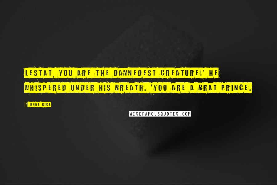 Anne Rice Quotes: Lestat, you are the damnedest creature!' he whispered under his breath. 'You are a brat prince.