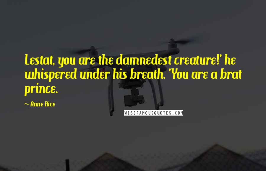 Anne Rice Quotes: Lestat, you are the damnedest creature!' he whispered under his breath. 'You are a brat prince.