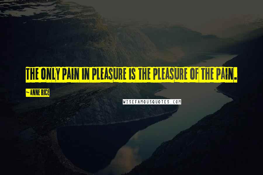 Anne Rice Quotes: The only pain in pleasure is the pleasure of the pain.