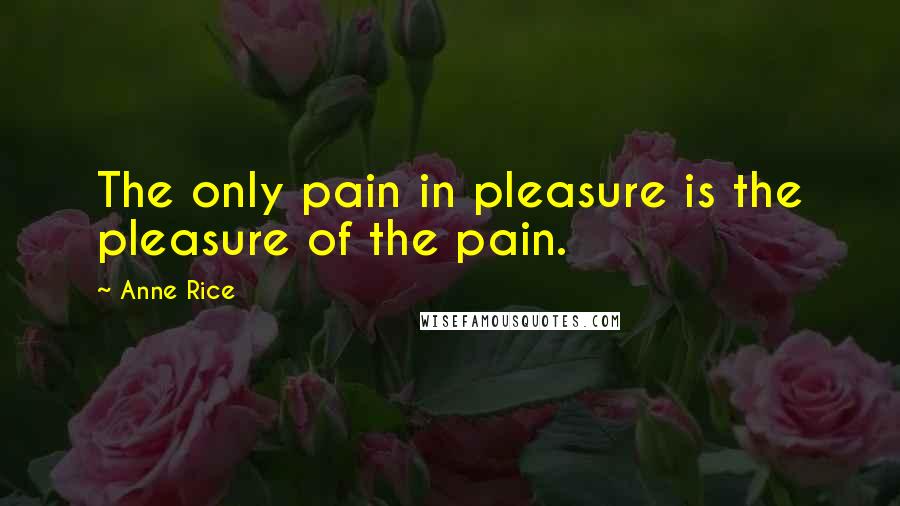 Anne Rice Quotes: The only pain in pleasure is the pleasure of the pain.