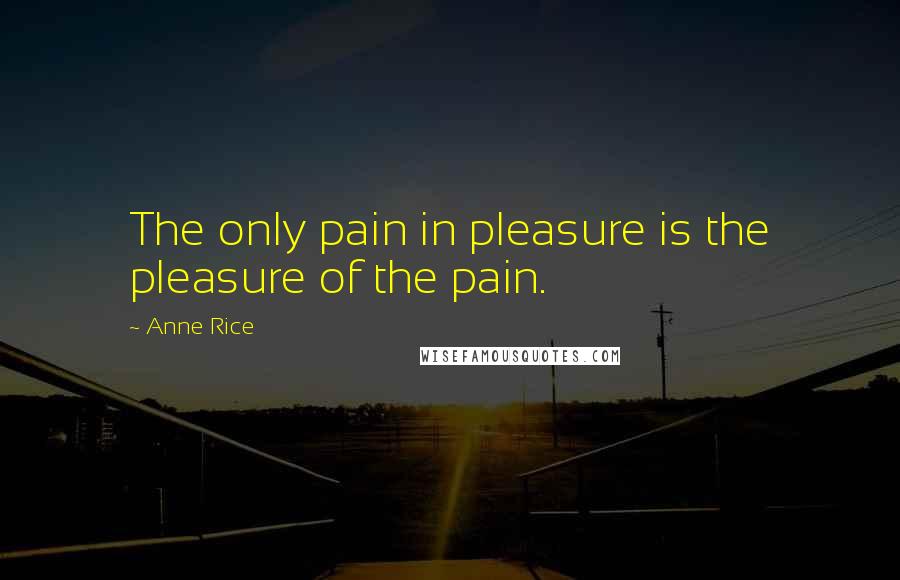 Anne Rice Quotes: The only pain in pleasure is the pleasure of the pain.