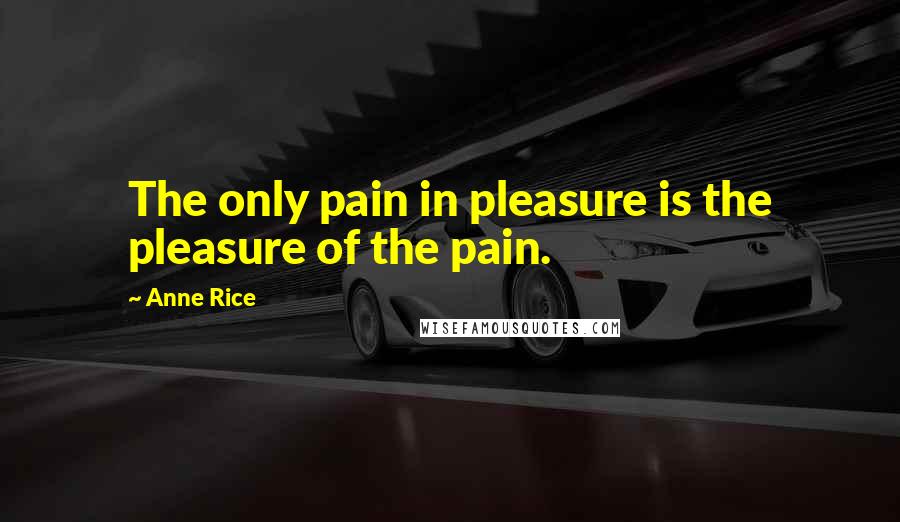 Anne Rice Quotes: The only pain in pleasure is the pleasure of the pain.