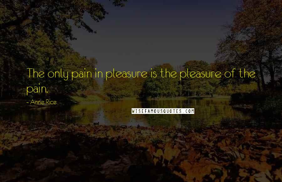 Anne Rice Quotes: The only pain in pleasure is the pleasure of the pain.