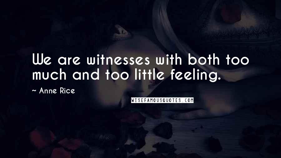 Anne Rice Quotes: We are witnesses with both too much and too little feeling.