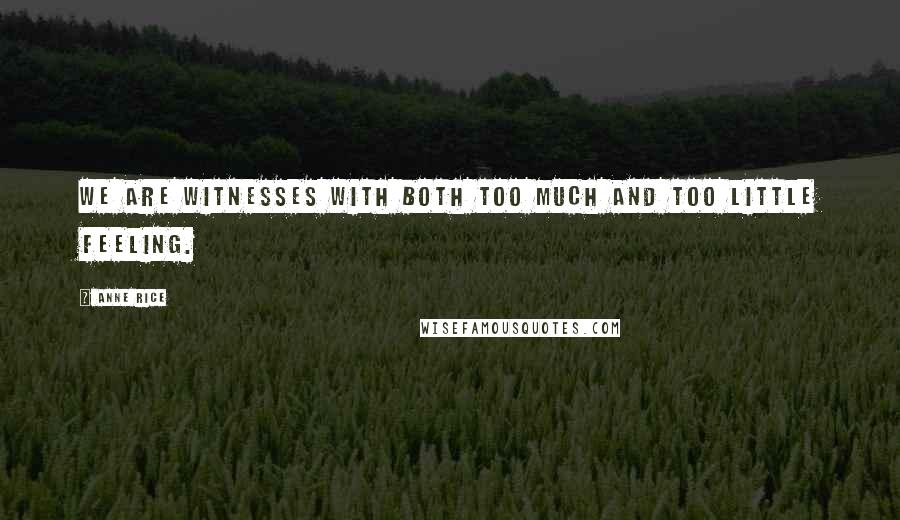 Anne Rice Quotes: We are witnesses with both too much and too little feeling.