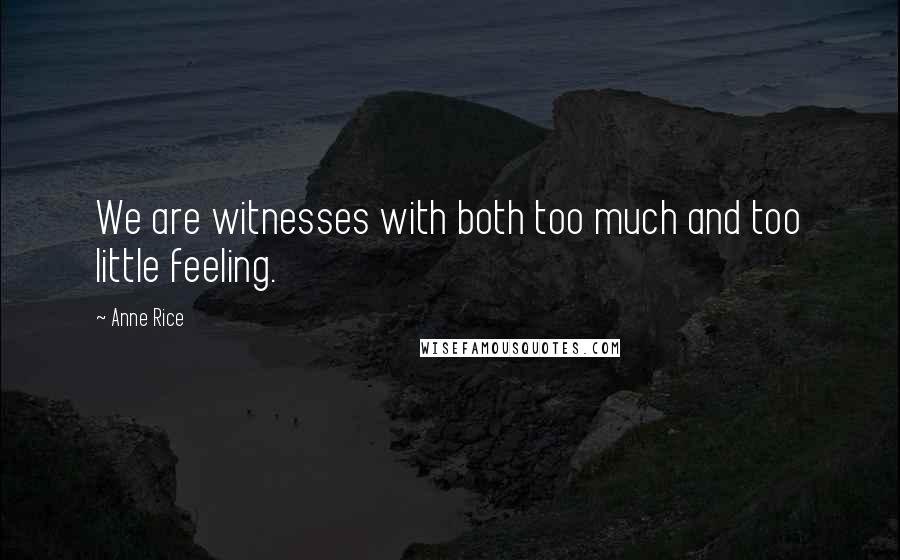Anne Rice Quotes: We are witnesses with both too much and too little feeling.