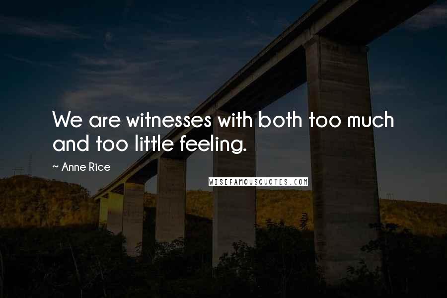 Anne Rice Quotes: We are witnesses with both too much and too little feeling.