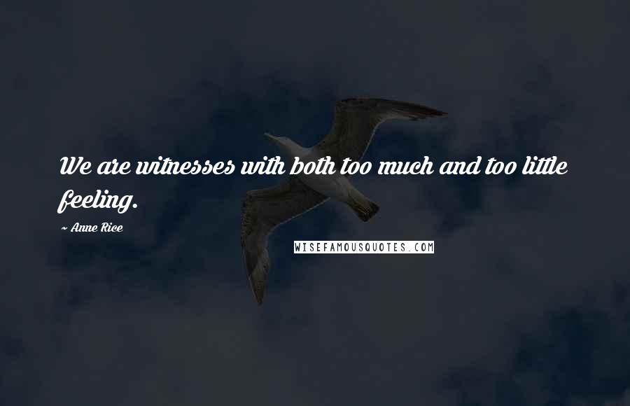 Anne Rice Quotes: We are witnesses with both too much and too little feeling.