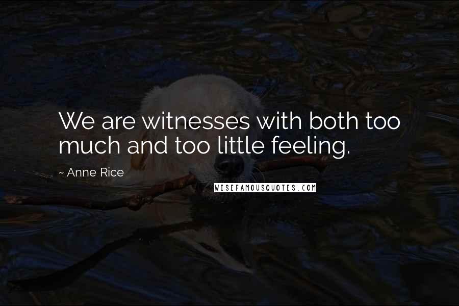 Anne Rice Quotes: We are witnesses with both too much and too little feeling.