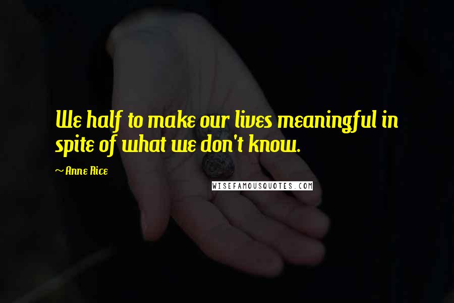 Anne Rice Quotes: We half to make our lives meaningful in spite of what we don't know.