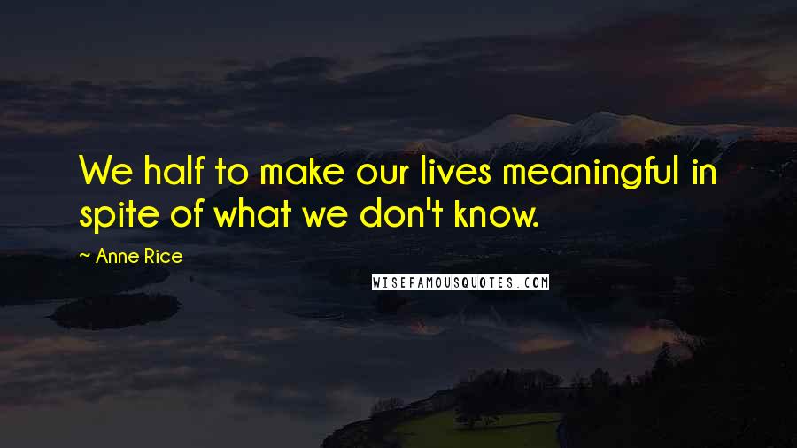 Anne Rice Quotes: We half to make our lives meaningful in spite of what we don't know.