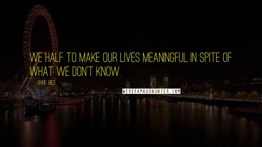 Anne Rice Quotes: We half to make our lives meaningful in spite of what we don't know.