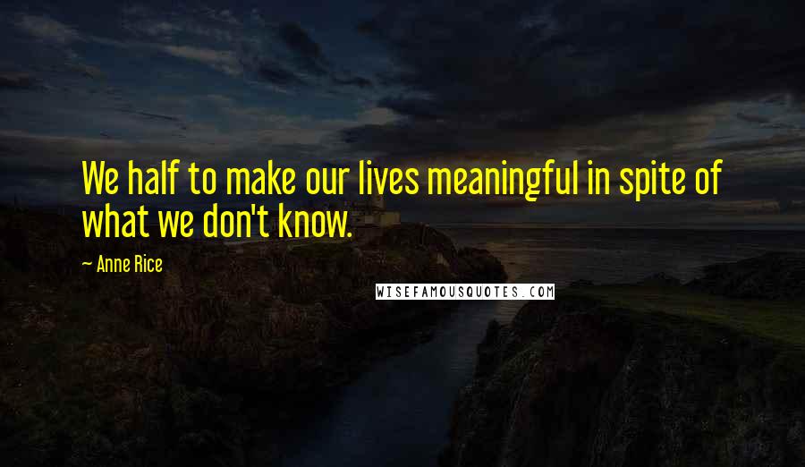 Anne Rice Quotes: We half to make our lives meaningful in spite of what we don't know.