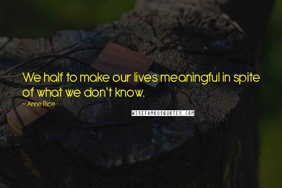 Anne Rice Quotes: We half to make our lives meaningful in spite of what we don't know.