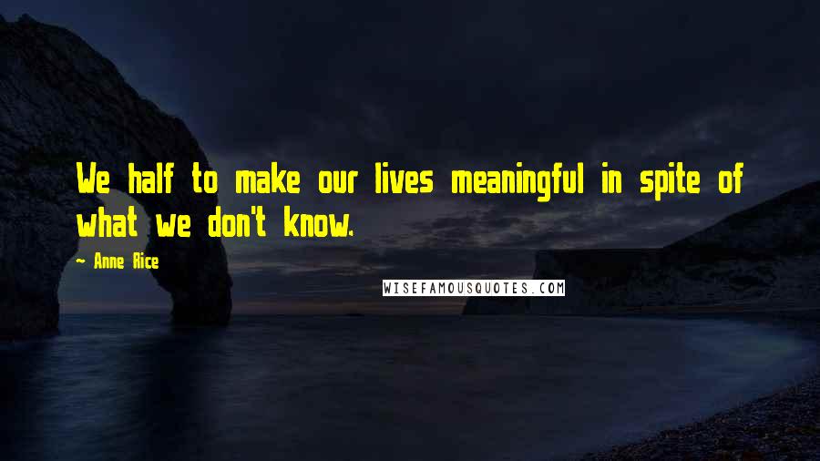 Anne Rice Quotes: We half to make our lives meaningful in spite of what we don't know.