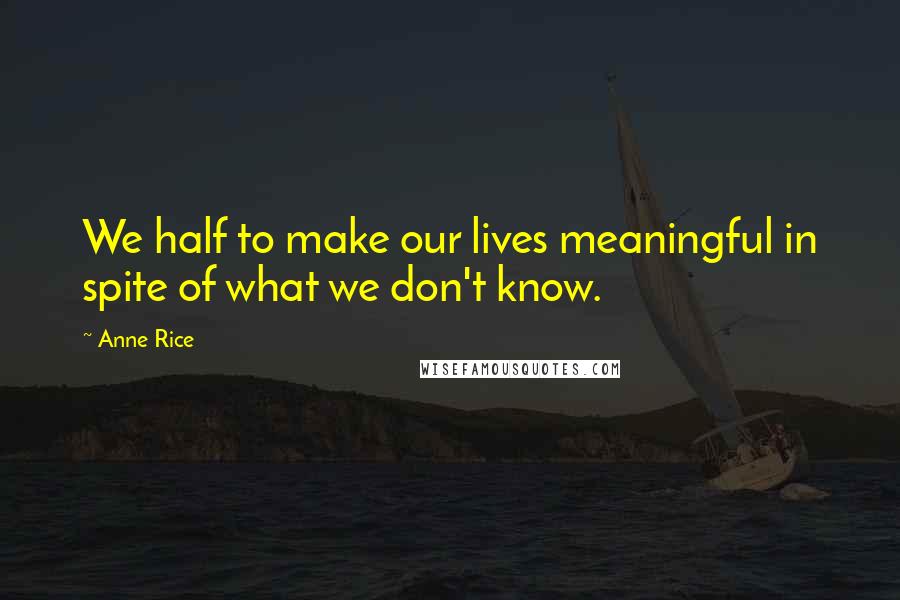 Anne Rice Quotes: We half to make our lives meaningful in spite of what we don't know.