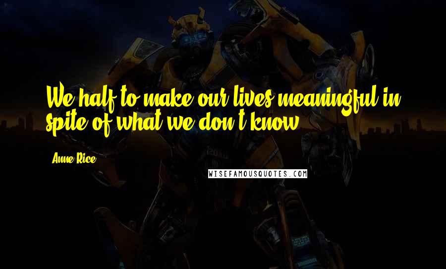 Anne Rice Quotes: We half to make our lives meaningful in spite of what we don't know.