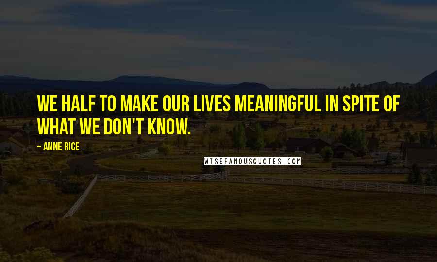 Anne Rice Quotes: We half to make our lives meaningful in spite of what we don't know.