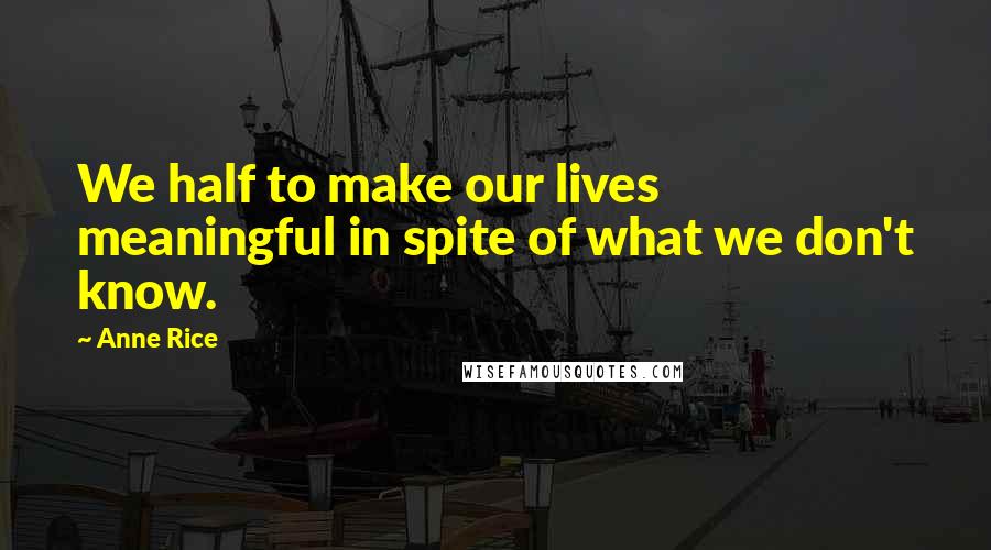 Anne Rice Quotes: We half to make our lives meaningful in spite of what we don't know.