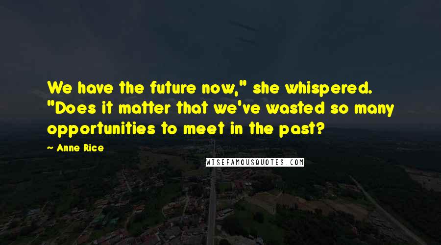 Anne Rice Quotes: We have the future now," she whispered. "Does it matter that we've wasted so many opportunities to meet in the past?