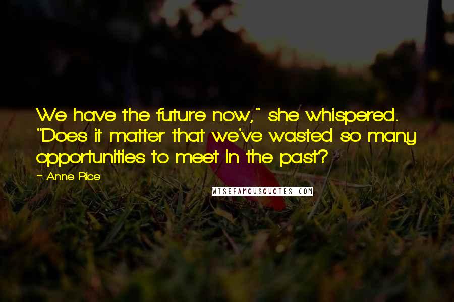 Anne Rice Quotes: We have the future now," she whispered. "Does it matter that we've wasted so many opportunities to meet in the past?