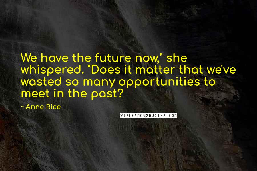 Anne Rice Quotes: We have the future now," she whispered. "Does it matter that we've wasted so many opportunities to meet in the past?