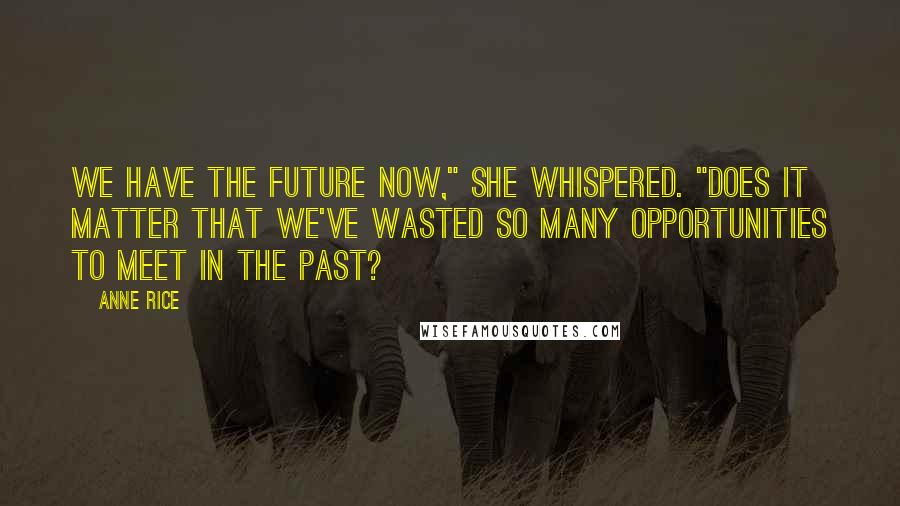 Anne Rice Quotes: We have the future now," she whispered. "Does it matter that we've wasted so many opportunities to meet in the past?