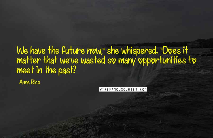 Anne Rice Quotes: We have the future now," she whispered. "Does it matter that we've wasted so many opportunities to meet in the past?