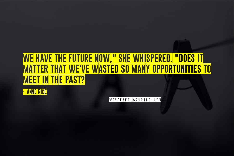 Anne Rice Quotes: We have the future now," she whispered. "Does it matter that we've wasted so many opportunities to meet in the past?