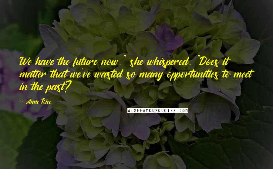 Anne Rice Quotes: We have the future now," she whispered. "Does it matter that we've wasted so many opportunities to meet in the past?