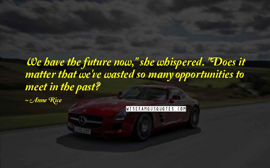 Anne Rice Quotes: We have the future now," she whispered. "Does it matter that we've wasted so many opportunities to meet in the past?