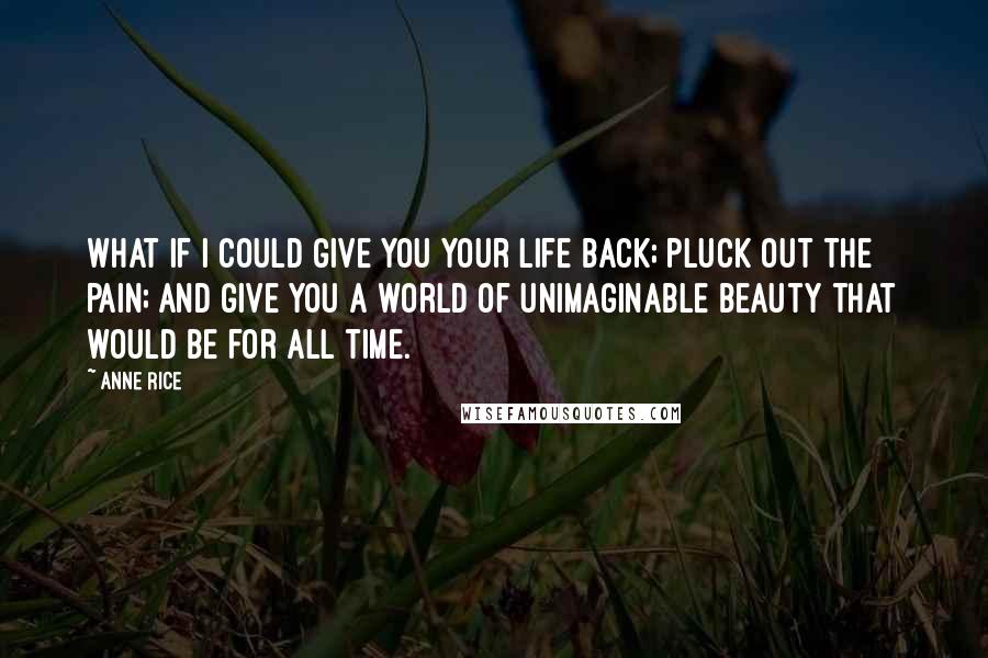 Anne Rice Quotes: What if I could give you your life back; pluck out the pain; and give you a world of unimaginable beauty that would be for all time.