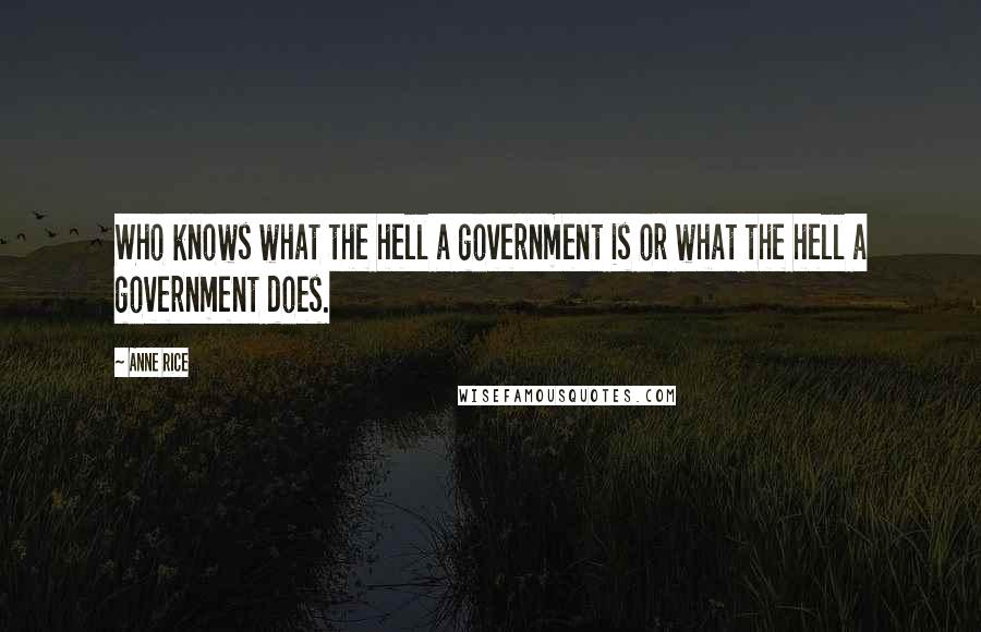 Anne Rice Quotes: Who knows what the hell a government is or what the hell a government does.