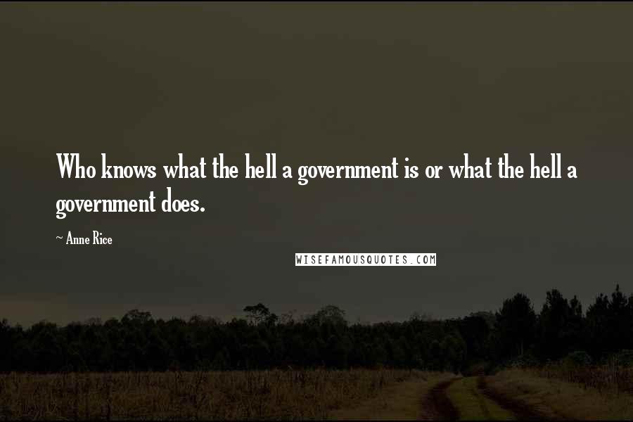 Anne Rice Quotes: Who knows what the hell a government is or what the hell a government does.