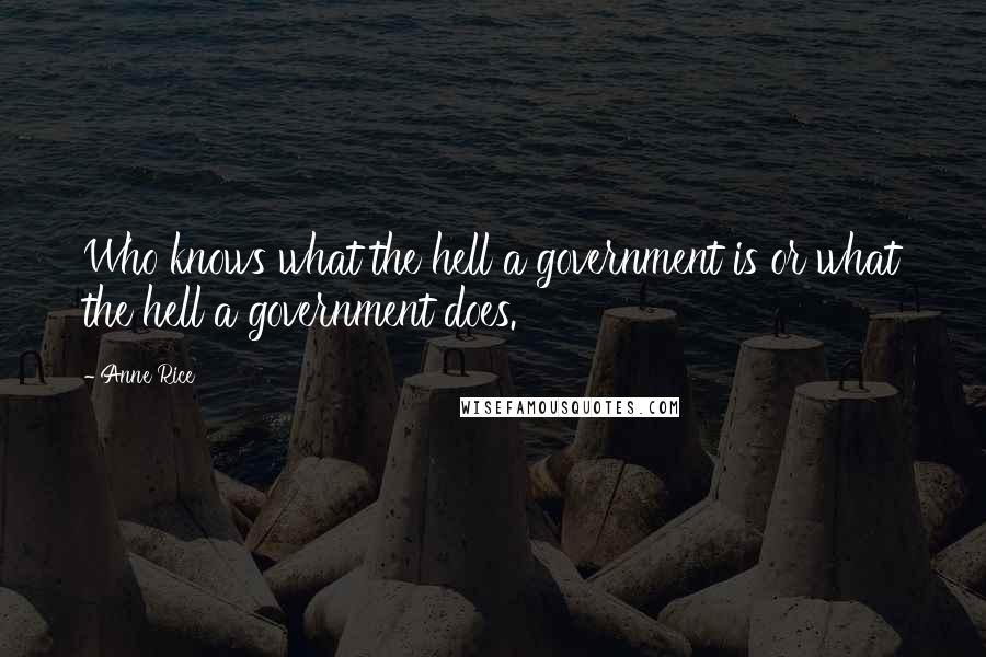 Anne Rice Quotes: Who knows what the hell a government is or what the hell a government does.