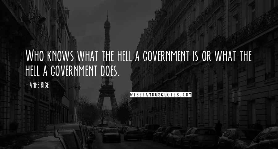 Anne Rice Quotes: Who knows what the hell a government is or what the hell a government does.