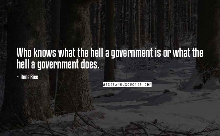 Anne Rice Quotes: Who knows what the hell a government is or what the hell a government does.