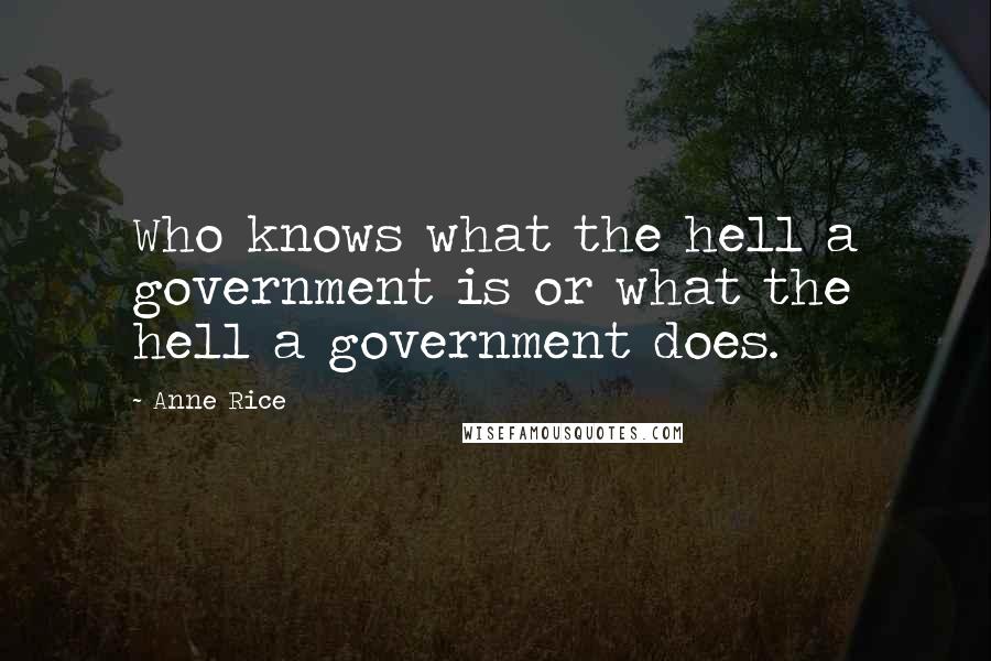 Anne Rice Quotes: Who knows what the hell a government is or what the hell a government does.