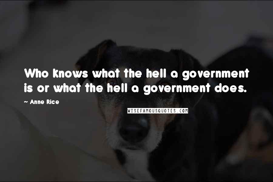 Anne Rice Quotes: Who knows what the hell a government is or what the hell a government does.