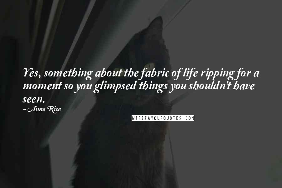 Anne Rice Quotes: Yes, something about the fabric of life ripping for a moment so you glimpsed things you shouldn't have seen.