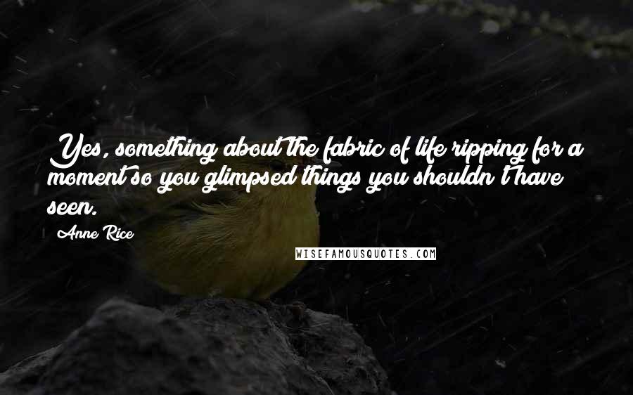 Anne Rice Quotes: Yes, something about the fabric of life ripping for a moment so you glimpsed things you shouldn't have seen.