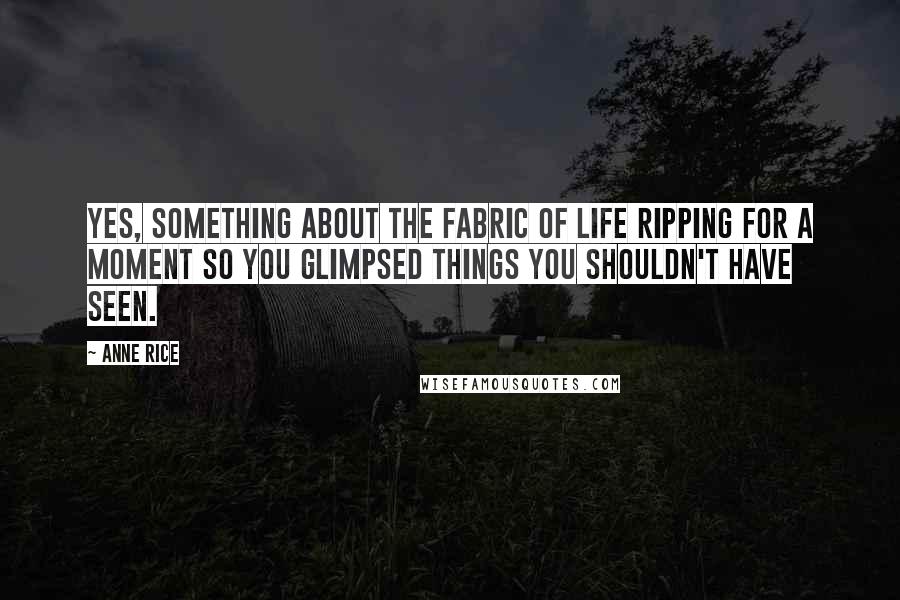 Anne Rice Quotes: Yes, something about the fabric of life ripping for a moment so you glimpsed things you shouldn't have seen.