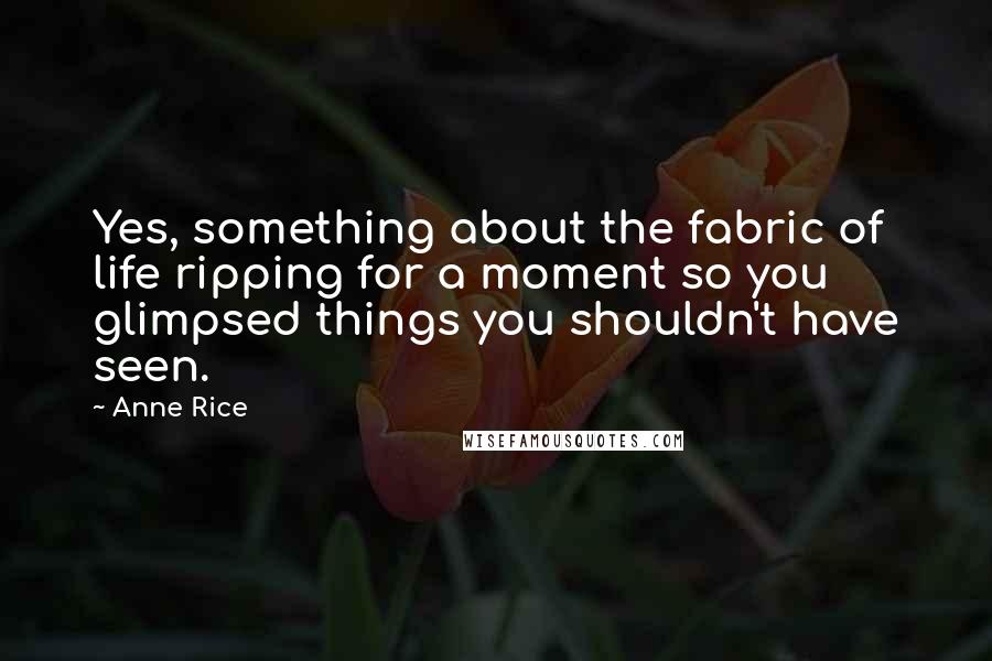 Anne Rice Quotes: Yes, something about the fabric of life ripping for a moment so you glimpsed things you shouldn't have seen.