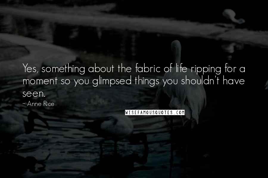 Anne Rice Quotes: Yes, something about the fabric of life ripping for a moment so you glimpsed things you shouldn't have seen.