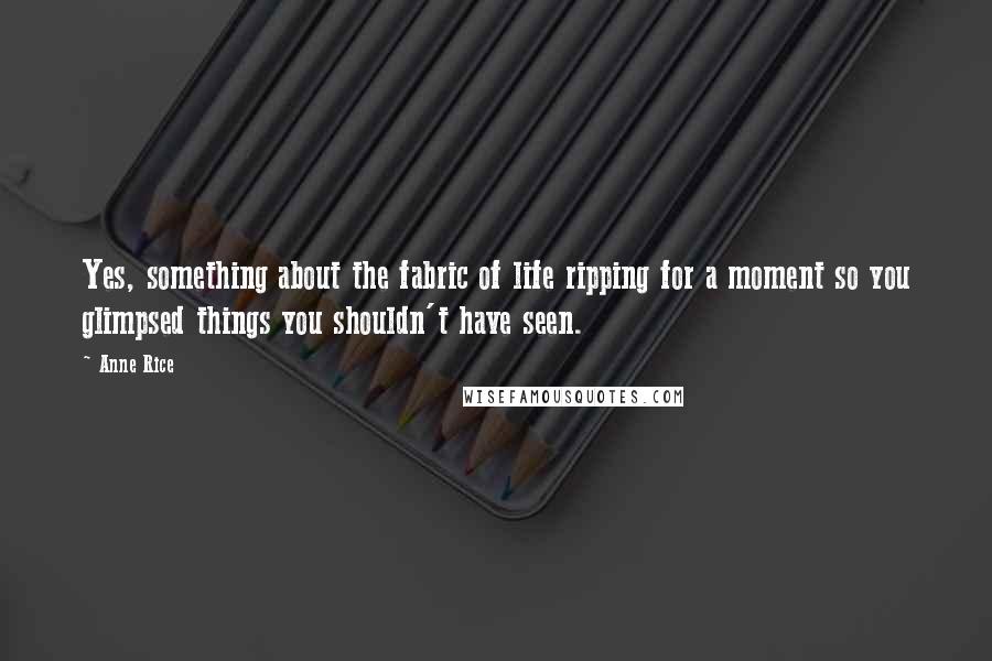 Anne Rice Quotes: Yes, something about the fabric of life ripping for a moment so you glimpsed things you shouldn't have seen.