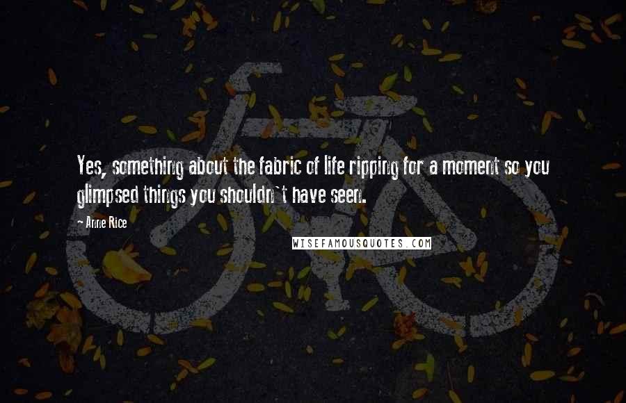 Anne Rice Quotes: Yes, something about the fabric of life ripping for a moment so you glimpsed things you shouldn't have seen.