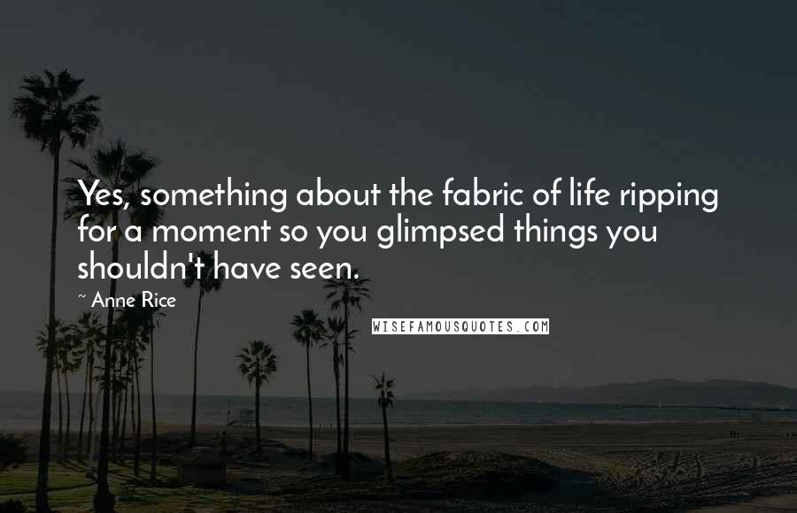 Anne Rice Quotes: Yes, something about the fabric of life ripping for a moment so you glimpsed things you shouldn't have seen.