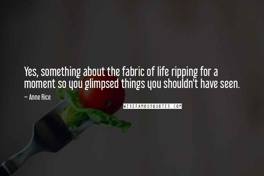 Anne Rice Quotes: Yes, something about the fabric of life ripping for a moment so you glimpsed things you shouldn't have seen.