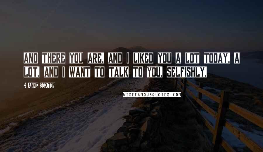 Anne Sexton Quotes: And there you are. And I liked you a lot today. A lot. And I want to talk to you. Selfishly.